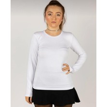 Urban Bold Kadın Uzun Kollu Beyaz Likralı Bisiklet Yaka Body