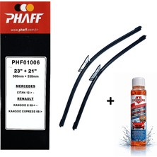 Phaff Renault Kangoo 2 (2015-2020) Ön Silecekleri (580MM+530MM) ve Börfh 32 ml Konsantre Cam Suyu Şampuanı Seti