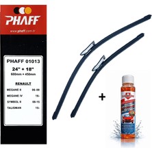 Phaff Renault Megane 4 (2016-2024) Ön Silecekleri (600MM+450MM) ve Börfh 32 ml Konsantre Cam Suyu Şampuanı Seti