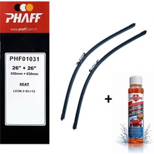 Phaff Seat Leon 2 (2009-2012) Ön Silecekleri (650MM+650MM) ve Börfh 32 ml Konsantre Cam Suyu Şampuanı Seti