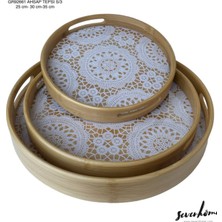 Store Mania Ieg™ 3'lü Yuvarlak Ahşap Tepsi ROYALEKS-SVR-GR92661