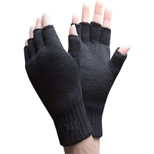 Store Mania Ieg™ Yarım Parmak Kesik Siyah Eldiven Unisex 1 Çift Sıcak Tutan Yün Kışlık Kadın Erkek