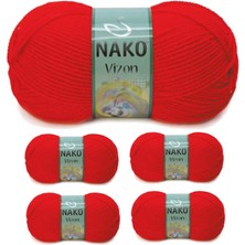 Store Mania Ieg™ 5 Adet Vizon Premium Akrilik El Örgü Ipi Yünü Renk NO:207 Alev Kırmızı