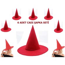 Store Mania Ieg™ Kırmızı Renk Keçe Cadı Şapkası Yetişkin Çocuk Uyumlu 6 Adet