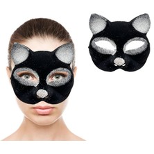 Store Mania Ieg™ Siyah Renk Gümüş Simli Süet Kaplama Kedi Maskesi 18X14 cm
