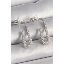Store Mania Ieg™ Pirinç Gümüş Renk Zirkon Taşlı Çengelli Iğne Model Kadın Küpe - TJ-BKP9938
