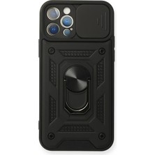 Store Mania Ieg™  Iphone 12 Pro Kılıf Pars Lens Yüzüklü Silikon - Siyah