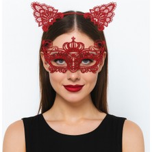 Store Mania Ieg™ Lüks Kırmızı Dantel Taçlı Maske Seti 2 No - Parti, Balo, Kostüm Aksesuarı