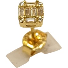 Genel Tekli Baget Taşlı Küpe 14 Ayar Altın Hd Videolu