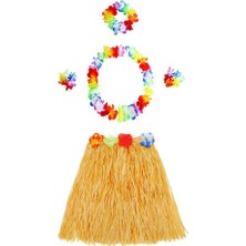 Store Mania Ieg™ Yetişkin ve Çocuk Uyumlu Luau Aloha Hawaii Turuncu Etek ve Renkli Kolye Taç 2 Adet Bilekli