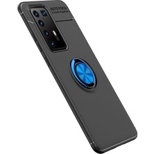 Store Mania Ieg™  Huawei P40 Pro Kılıf Range Yüzüklü Silikon - Siyah-Mavi