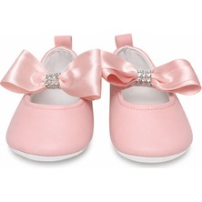 Sofame Baby Somon Pembe Taş Detaylı Büyük Fiyonklu Bebek Babet Patik Ayakkabı