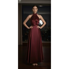 Moda Makko Halter Yaka Drapedetaylı Pileli Etekli Mezuniyet Elbisesi