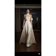 Moda Makko Halter Yaka Drapedetaylı Pileli Etekli Mezuniyet Elbisesi