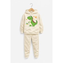 Krem Dinozor Baskılı Erkek Çocuk Eşofman Takımı