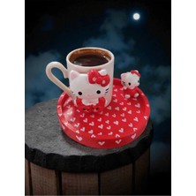 Rivelcandle El Yapımı Hello Kitty Tasarımlı Porselen Kahve Fincanı (Kırmızı) - Dekoratif Kahve Takımı