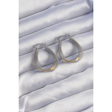 Shopwave Pirinç Gold Gümüş Renkli Oval Çoklu Görünümlü Küpe