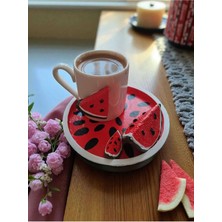 Rivelcandle El Yapımı Karpuz Tasarımlı Kahve Fincanı - Taş Tozu Fincan Takımı & Dekoratif Fincan Seti