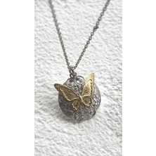 Wind Silver Antik Kelebek Kolye Çift Renk 925 Ayar