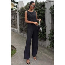 Yeşil Sarmaşık Sıfır Kollu Bluz Batik Desenli Pantolon Ikili Takım 10181-08