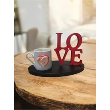Rivelcandle Aşk Temalı Ahşap Standlı Türk Kahvesi Seti 1 Kişilik