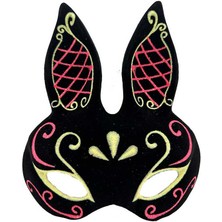 Store Mania Ieg™ Siyah Renk Kırmızı Gold Simli Siyah Süet Kaplama Tavşan Maskesi 18X16 cm