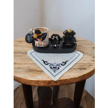 Rivelcandle El Yapımı Taş Tozu Türk Kahvesi Sunum Seti & Dekoratif Peçete – Siyah Gold Detaylı