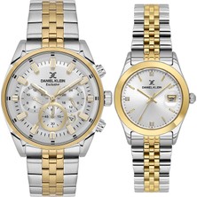 Daniel Klein 8682308449825 Altın Gümüş Bicolor Çelik Kordonlu Takvimli Sevgili Çift Kol Saatleri