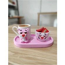 Rivelcandle Pembe Panter Tasarımlı Seramik Kupa & Lokumluk – Özel Fincan Seti | Eğlenceli Hediye Seti