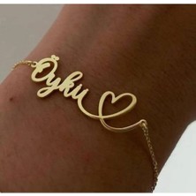 Wind Silver 925 Ayar Gümüş Isim Yazılı Kalp Detaylı Bileklik