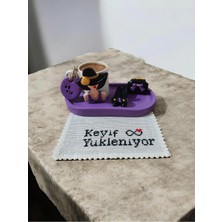 Rivelcandle Mor Aşkı Etamin Peçete ve Fincan Seti 1 Kişilik