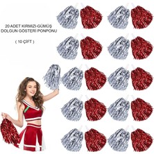 Store Mania Ieg™ Kırmızı Gümüş Metalik Dolgun Gösteri Ponponu - 20 Adet (10 Çift)