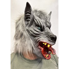 Store Mania Ieg™ Kafaya Tam Geçmeli Lateks Dil Çıkaran Mavi Gözlü Kurt Maskesi