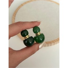 Çelik Gold Detaylı Tofy Yeşil Küpe