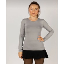 Urban Bold Kadın Uzun Kollu Gri Likralı Bisiklet Yaka Body
