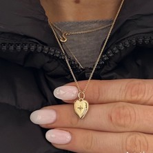 Wind Silver Kapaklı Kalp Harfli Kutup Detaylı Zirkon Taşlı Kolye 925 Ayar