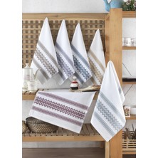 Şaheser Home Collection Efesto 6’lı Jakarlı Mutfak Peçetesi, %100 Pamuklu Geometrik Zigzag Desenli Peçete, 40X60CM