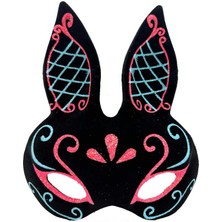 Store Mania Ieg™ Siyah Renk Mavi Kırmızı Simli Siyah Süet Kaplama Tavşan Maskesi 18X16 cm