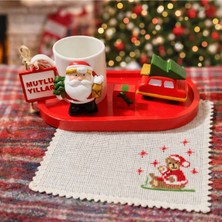 Rivelcandle Yılbaşı Temalı Kahve Sunum Seti – Noel Baba Figürlü Fincan, Mum ve El Yapımı Etamin Peçete