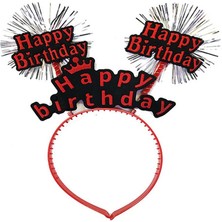 Skygo Happy Birthday Yazılı Püsküllü Neon Kırmızı Renk Doğum Günü Tacı 22x19 cm