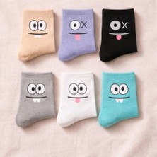 Biçomi Yüz Ifadeli Renkli 2li Kolej Patik Çorap