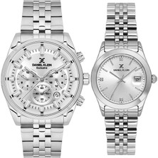 Daniel Klein 8682308449832 Special Edition Gümüş Çelik Kordonlu Takvimli Sevgili Çift Kol Saatleri