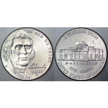 Banknoting Amerika 5 Cent 2020 P Jefferson Nıckel. Çilaltı.