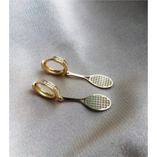 Wind Silver 925 Ayar Gümüş Zirkon Taşlı Tasarım Tenis Raketi Küpe