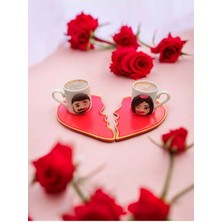 Rivelcandle Kalpli Tepsili Çift Figürlü Romantik Kahve Fincanı Takımı