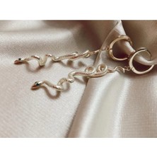 Wind Silver 925 Ayar Gümüş Yeşil Zirkon Taşlı Yılan Küpe