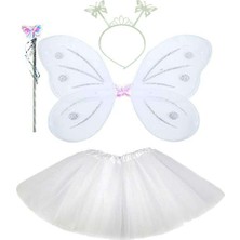 Skygo Beyaz Kelebek Kostümü - Beyaz Kelebek Kostüm Aksesuar Seti 4 Parça