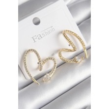 Shopwave Pirinç Gold Renk Zirkon Taşlı Yılan Kalp Model Kadın Küpe