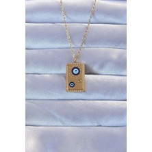 Shopwave 316L Altın Renk Işlemeli Nazarlı Vintage Kolye