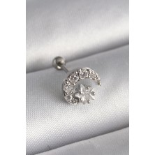 Shopwave 316L Çelik Gümüş Renk Zirkon Taşlı Ay Yıldız Tragus Piercing
